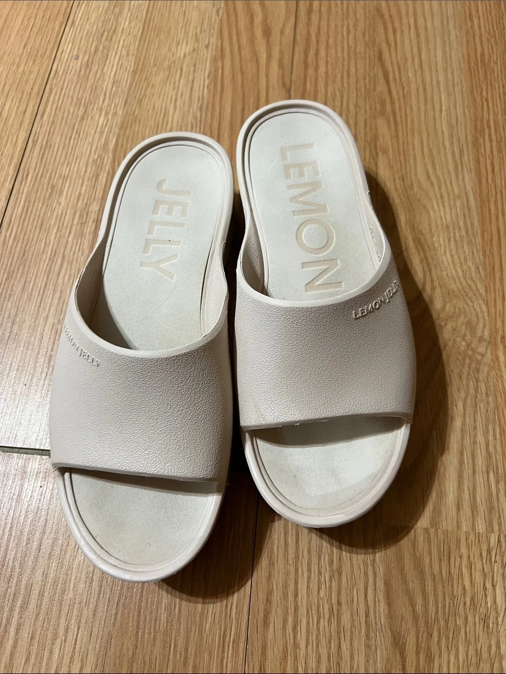 Platform Slide Sandals in Beige - Le Bon Jelly